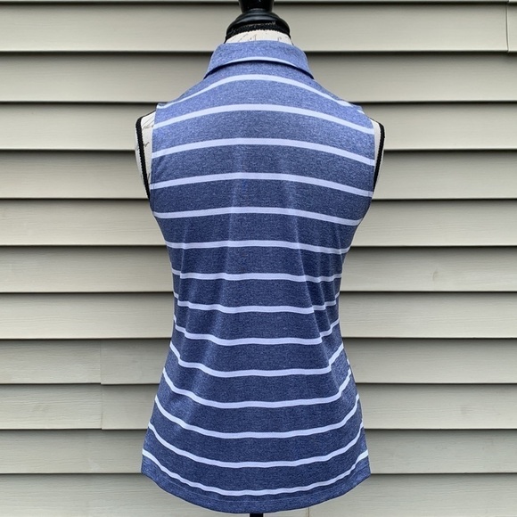 NIKE DRI-FIT Sleeveless Striped Golf Polo - Heathered Blue/White - Picture 7 of 16